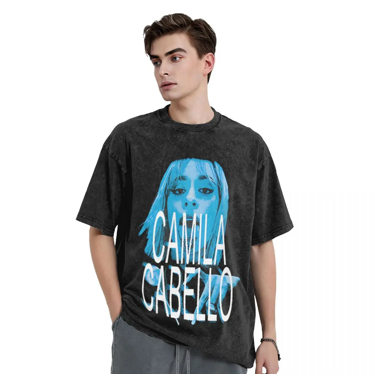 Camila Cabello Rap Washed T Shirts Streetwear Vintage T-Shirts Album Tee Shirt for Men Women Short Sleeve High Street Graphic