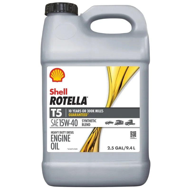 Huile pour moteur diesel Shell Rotella T5, mélange synthétique, 15W-40, 2.5 gallons