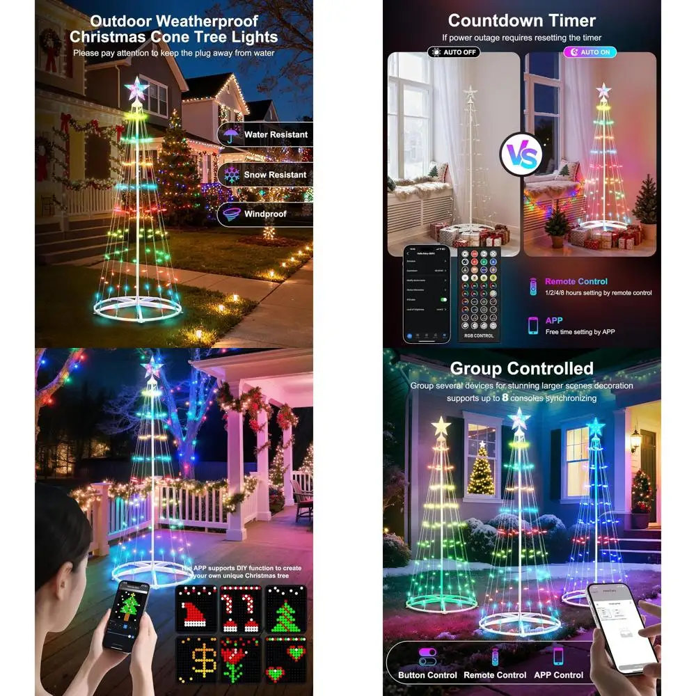 شجرة عيد الميلاد الذكية بطول 8 أقدام مع 154 مصباح LED متزامنة، ومزامنة النجوم، ومزامنة الموسيقى، والتطبيق/التحكم عن بعد، ومؤقت، ومقاومة للماء للداخل #1