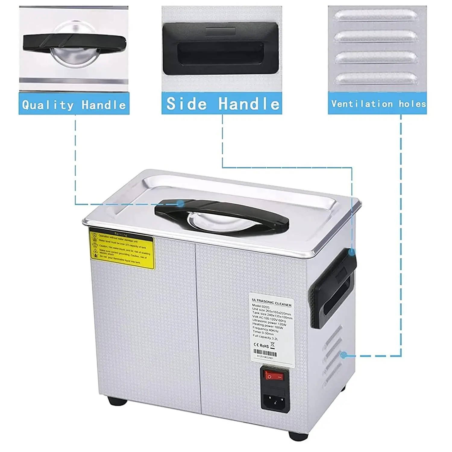 آلة تنظيف ساخنة بالموجات فوق الصوتية الاحترافية 3.2L مع وظيفة الموقت للمجوهرات أدوات طب الأسنان لوحة دوائر ماسية