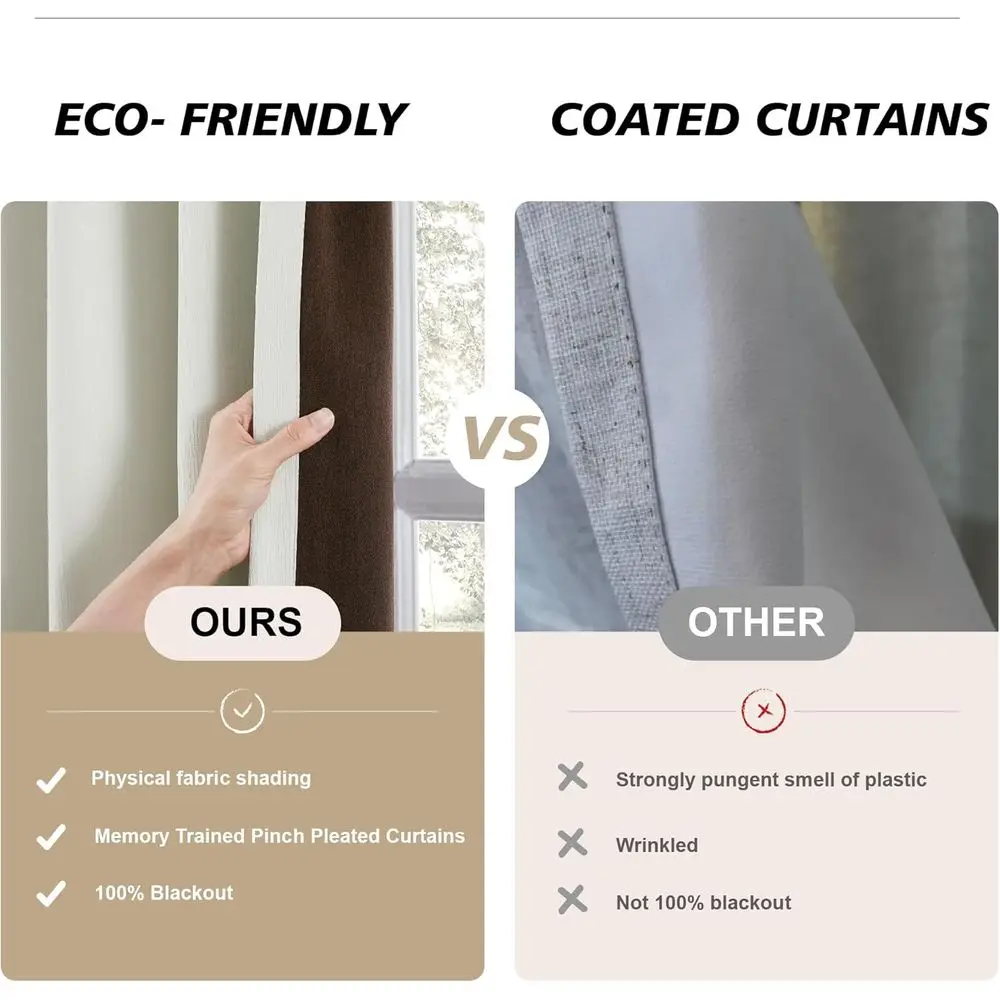 ستائر تعتيم من الكتان العاجي مقاس 40 × 95 مع خطافات، موفرة للطاقة، لوحتين، بطول 95