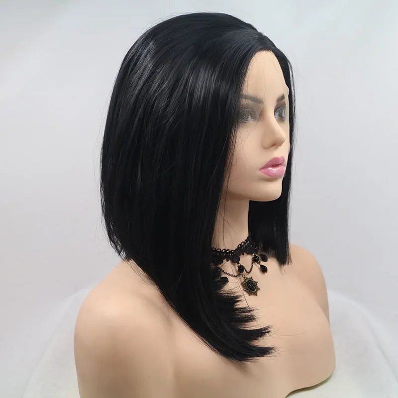 

Bombshell Jet Black Short Straight Bob Synthetic Lace Front Wigs Glueless High Quality Heat Resistant Fiber Hair For Women Wear