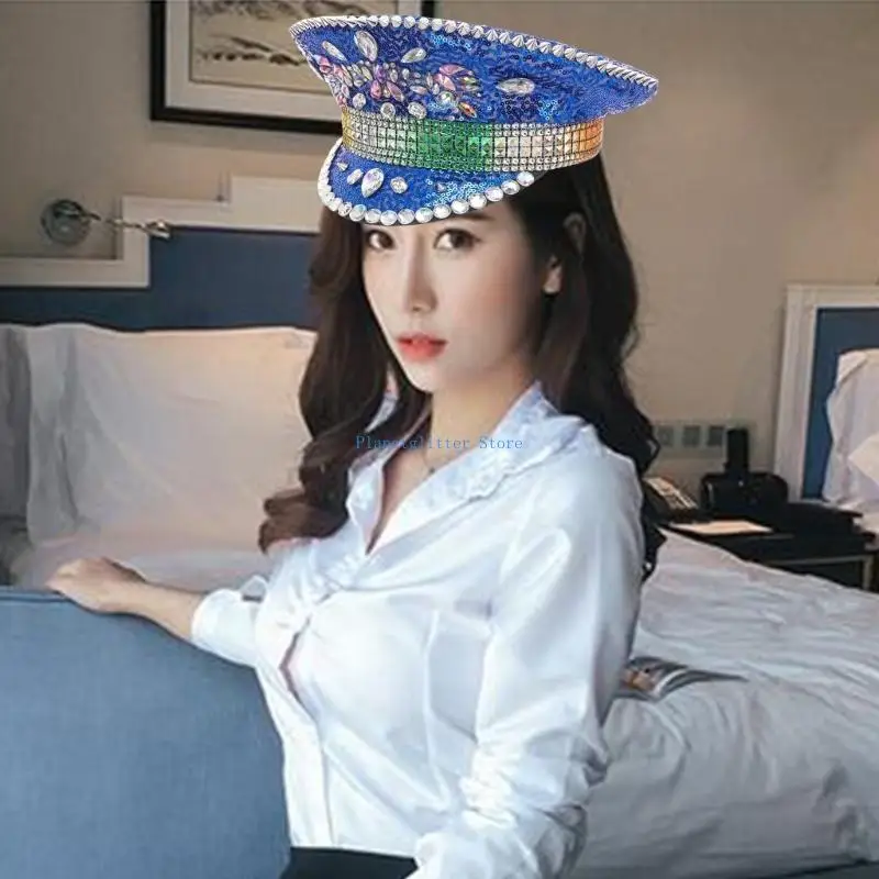 

652B Captain Hat Adult Yacht Boat Hat Marine Officer Hat Adult Navigational Headwear for Masquerades and Special Occasion