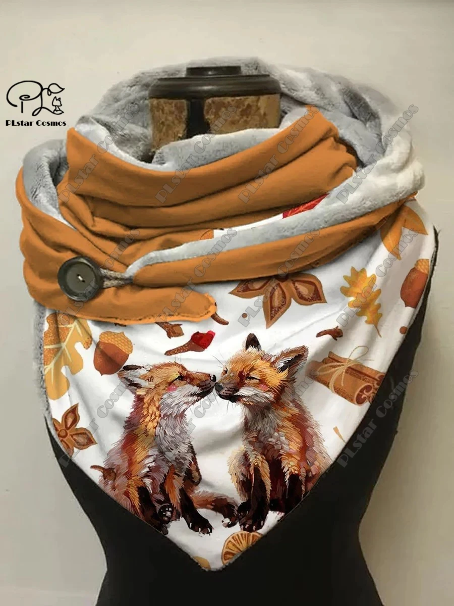 Chal cálido con estampado 3D de animales para mujer, bufanda triangular pequeña con estampado de zorro, hojas caídas, patrón de copo de nieve, Primavera e invierno, H-1