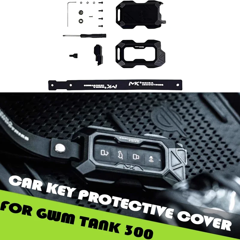 Car Key Protective Cover Fit for Tank 300 500 Modified Mecha Style CNC Aluminum-magnesium Alloy Anti-fall Key Bag Upgrade Parts