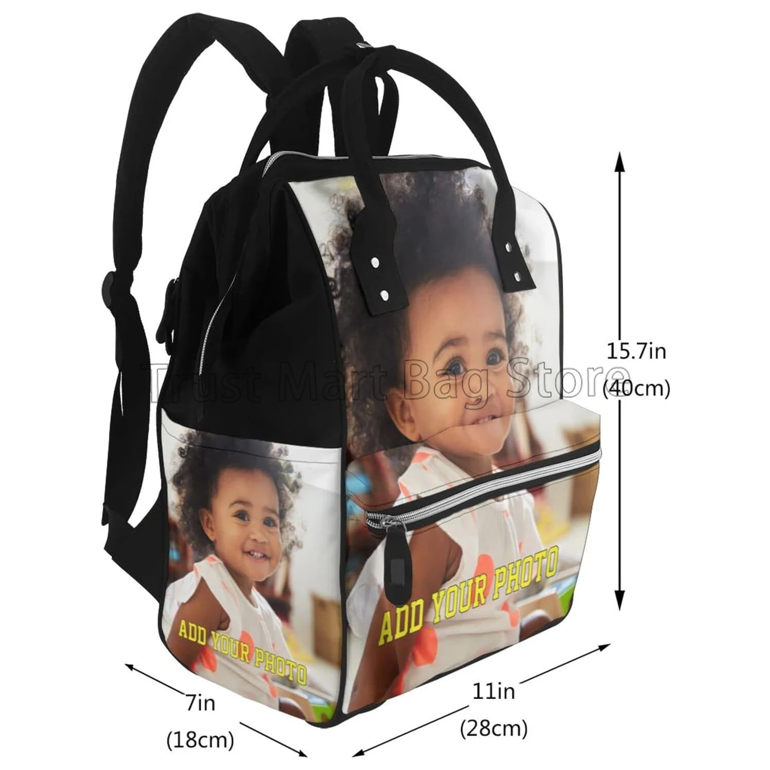 Personalized Diaper Bag Custom Diaper Backpack with Picture Text Waterproof Large Capacity Mummy Backpack for Mom Outdoor Travel