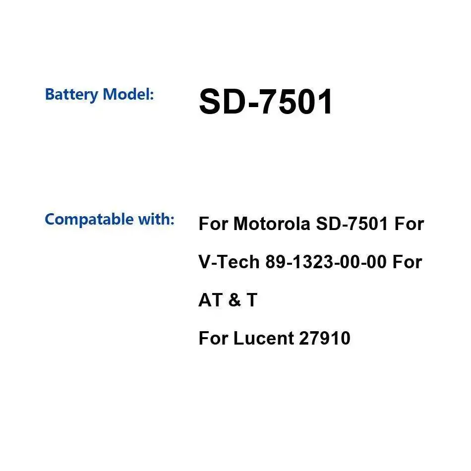 

Для Motorola Moto SD-7501 V-Tech 89-1323-00-00 Lucent 27910 Прочный аккумулятор для беспроводного домашнего телефона емкостью 800 мАч