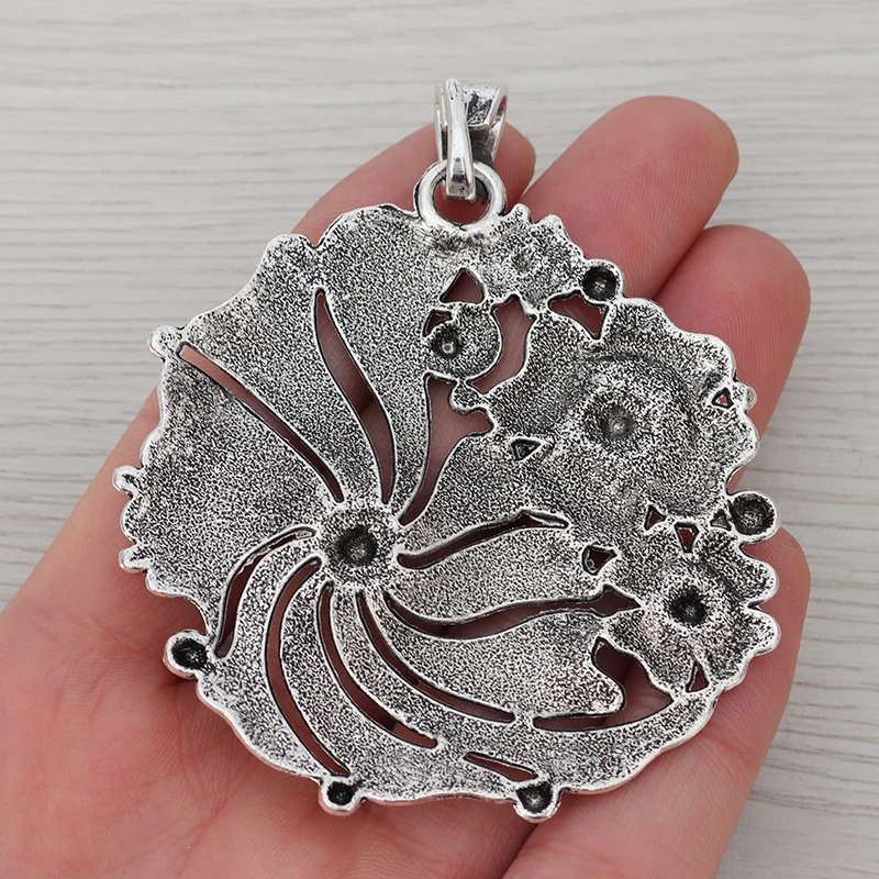 2 x Tibetan Silver Bohemia Boho Large Round Flower Charms Pendants for Necklace Jewelry Making Findings 68x65mm