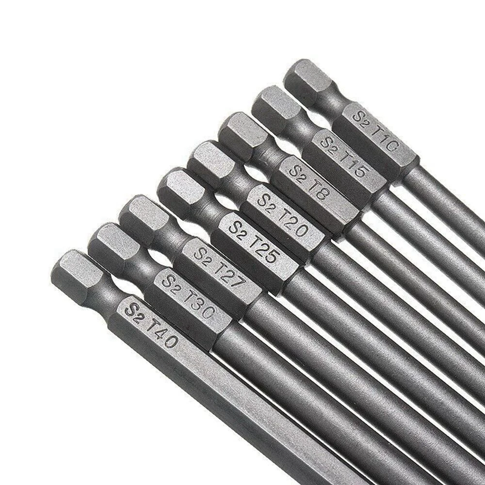 8Pcs 100mm 150mm Magnetic Torx Screwdriver Bits 1/4 Hex Shank Electric Screwdriver Head T8 T10 T15 T20 T25 T27 T30 T40