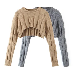 Long sleeve top Winter clothes women 2022 Fall fashion knitted sweater women kawaii cropped sweater twist designer pullover grey