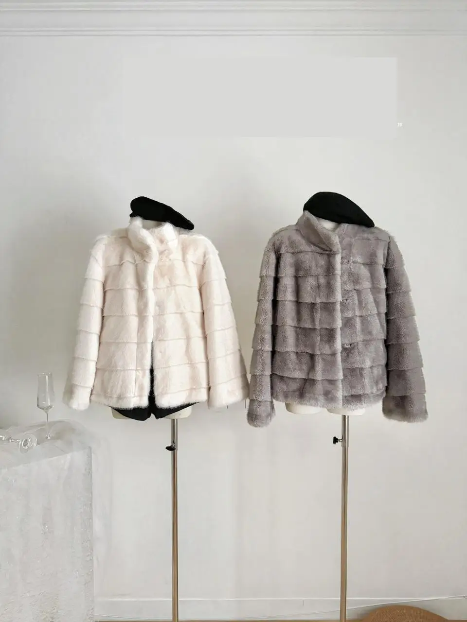 Women's Autumn Winter Soft Faux Mink Fur Long Sleeve Loose Coat Lady Streetwear Stand Collar Stripe Faux Fur Warm Outwear Top