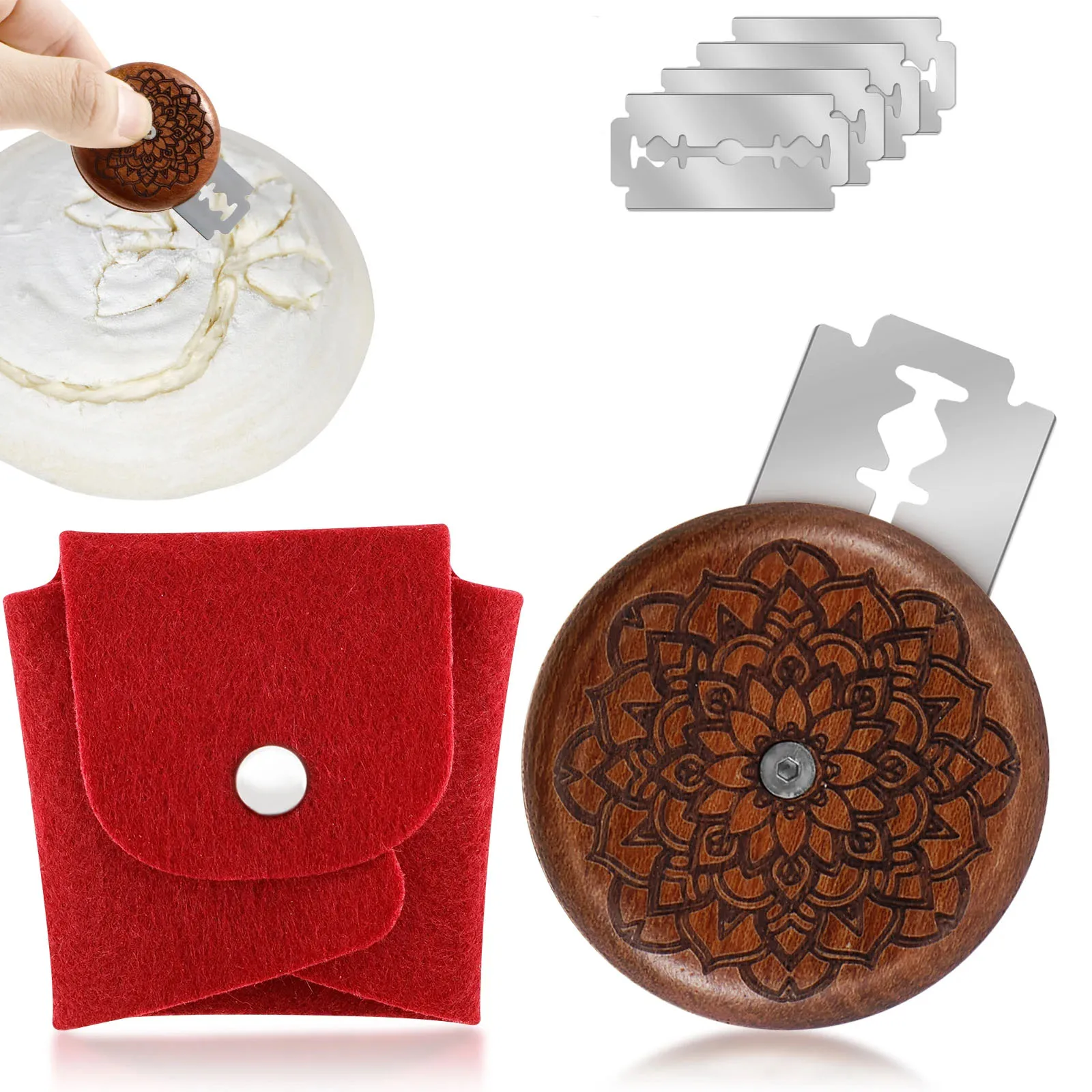 Bread Lame Dough Score Cutting Tools Wooden Scraper French Bakery Lame With 5 Blades Knife Arc Curved Slicer Cutter Bake Tools