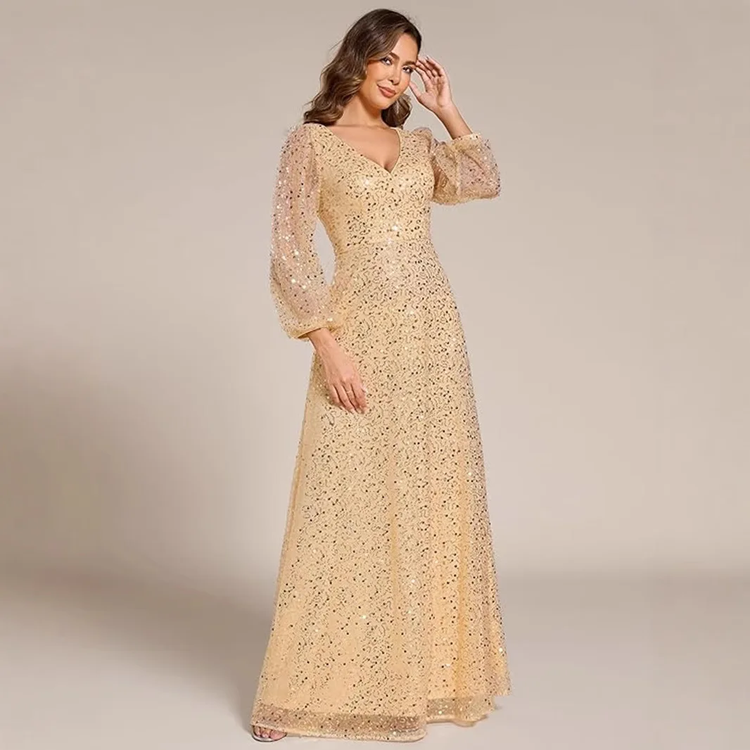 2025 المرأة خريف جديد تول الترتر تنورة كاملة مأدبة الحدث ثوب مسائي فستان طويل