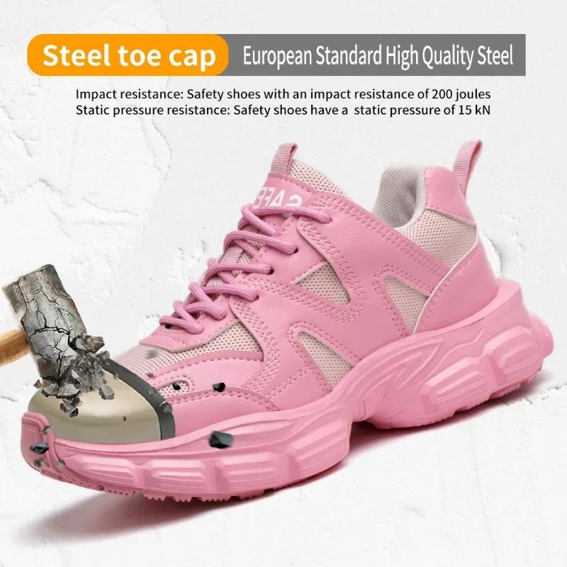 2024 Latest Fashion Women\'s Work Boots Steel Toe Cap Anti Smashing Lady  Sneakers Lightweight Elegant Female Safety Shoes