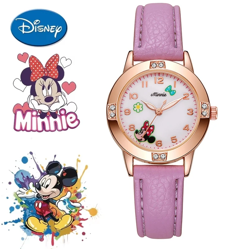 

Disney Children's Watches Kids Boys Girls Cute Cartoon Minnie Imitation Diamond Wristwatch Belt Student Quartz Watch Gift