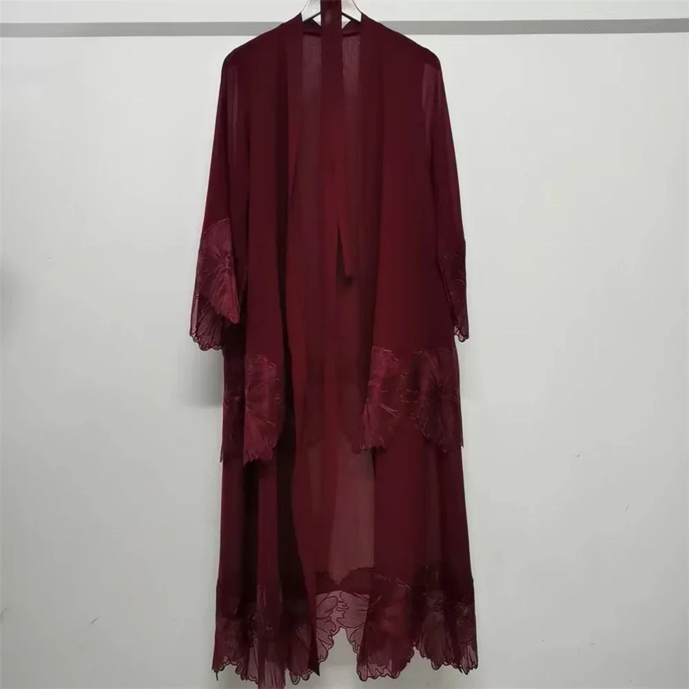 Femmes musulmanes broderie Maxi Robe Eid Ramadan Kimono Cardigan fleur Abaya dubaï turquie caftan vêtements islamiques Robe arabe Robe
