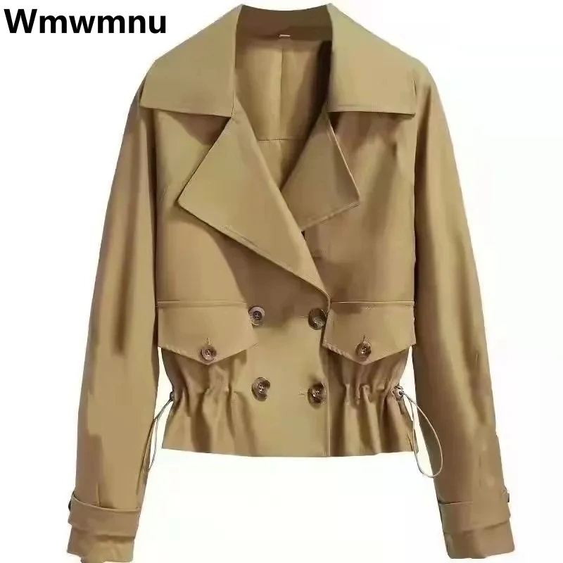 

Korean Lined Khaki Short Trench Coats Double Breasted Loose Windbreaker Spring Fall Women Gabardinas Casual Plus Size Outerwear