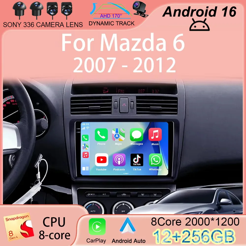 

Автомагнитола Android 16 с 9-дюймовым экраном, CarPlay, мультимедийный видеоплеер, навигация GPS для Mazda 6 Rui Wing 2007-2012, поддержка BOSE.