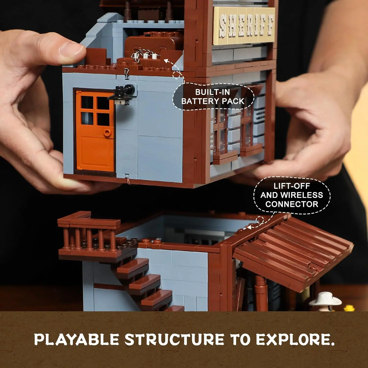 웨스턴-살룬 및 보안관 사무실 조명 빌딩 브릭 세트