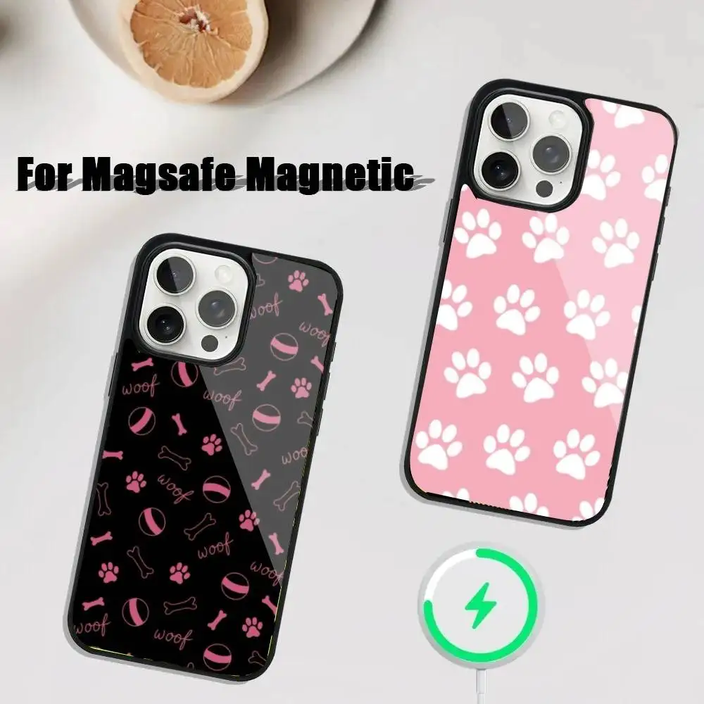 

Dog Footprints Cute Pink Phone Case For iPhone 16,15,14,13,12,11,Plus,Pro,Max Mini Magsafe Magnetic Wireless Charging