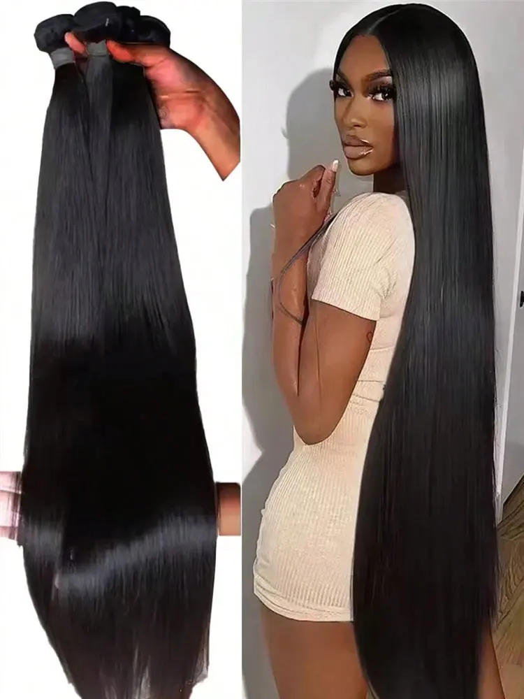 ブラジル産ロングストレートヘア 1/3/4 バンドルセール 100% 未処理バージン人間の髪の毛バンドル 14-32 インチ ナチュラルブラックカラー