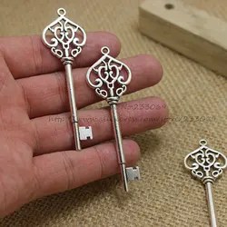 20pcs/lot 21*69mm Antique Bronze Metal Alloy Hollow Filigree Lovely Key Jewelry Pendant Charms