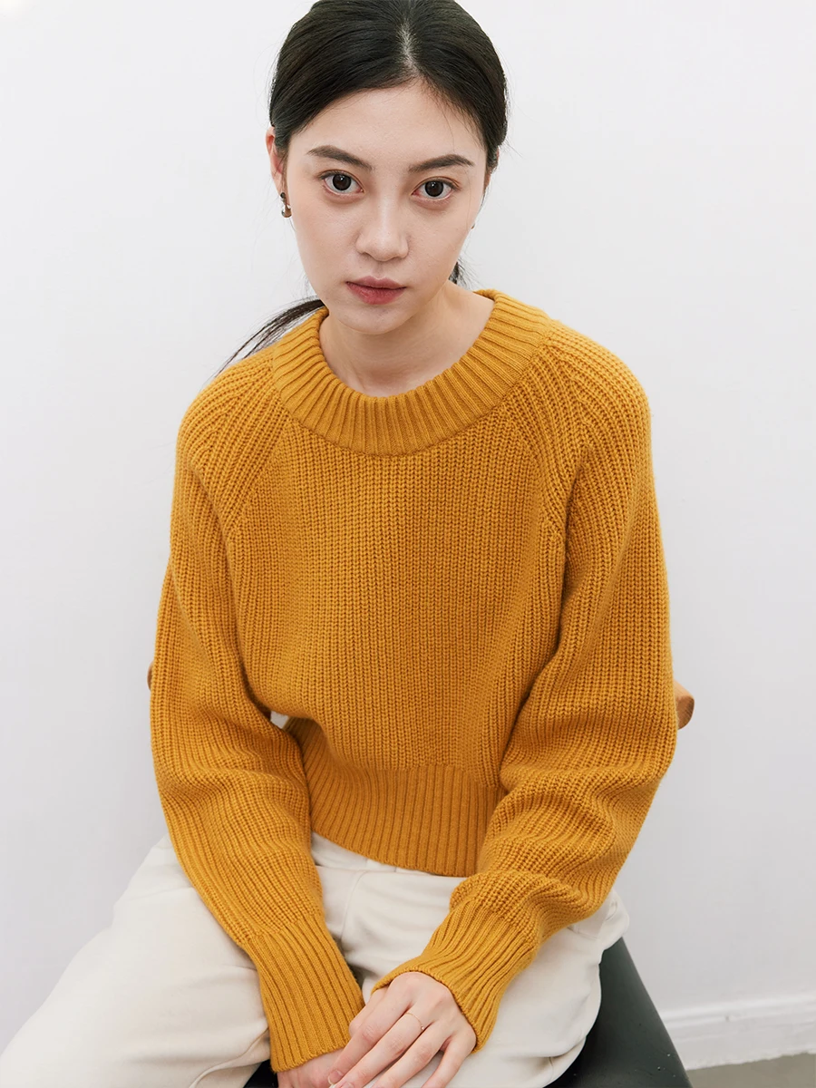 

Женский шерстяной вязаный свитер с круглым вырезом, винтажный, крупной вязки, ретро, с длинными рукавами, из смесовой шерсти кашемира