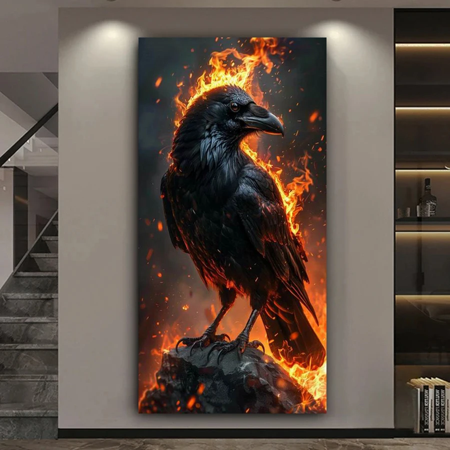 Kit de Pintura de Diamantes DIY de Gran Tamaño con Diseños de Animales en Tono Negro: León, Caballo, Tigre, Cuervo, Gato, Leopardo, Lobo, Cuadro de Bordado de Mosaico Completo