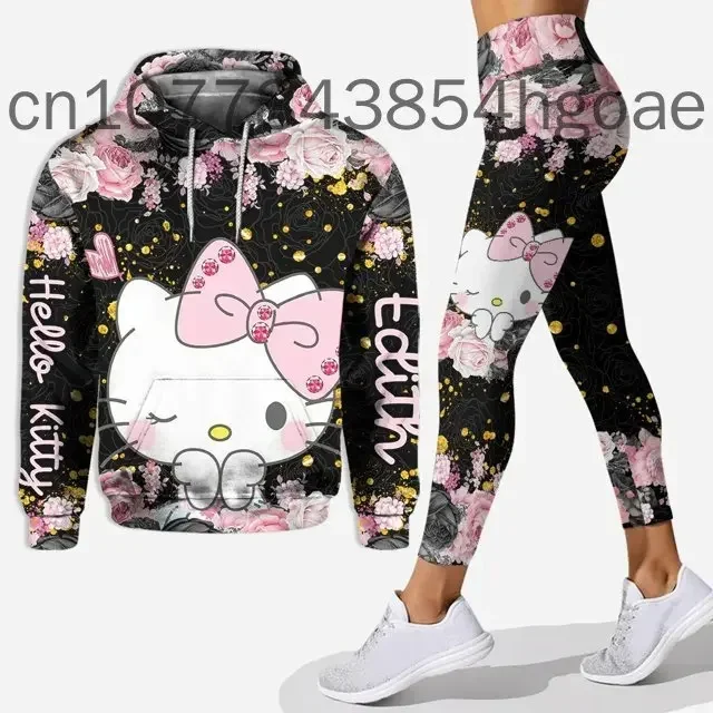 Disney-Ensemble de leggings à capuche Hello Kitty pour femmes, pantalons de survêtement de yoga Y2k, survêtement à la mode, nouveau