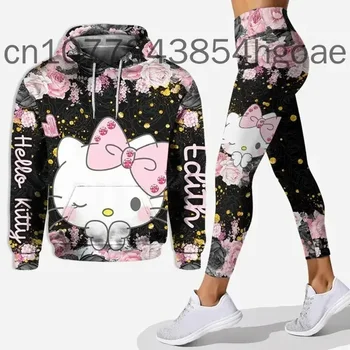 Nowy zestaw legginsów Hello Kitty Disney spodnie do jogi spodnie dresowe damskie Y2k joga bluza z kapturem legginsy modny dres