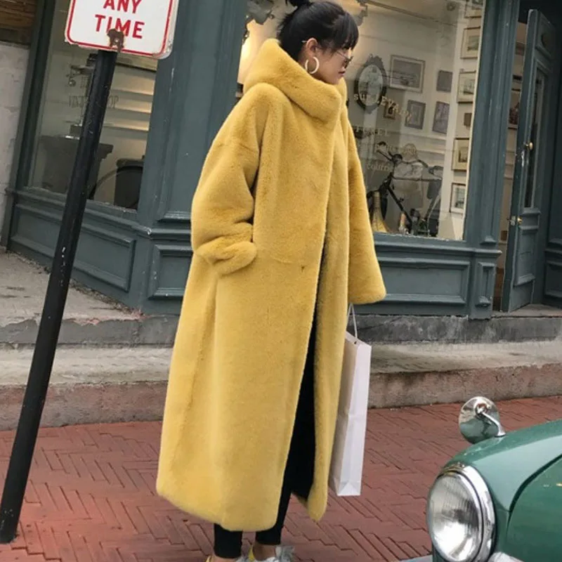 

2025 New Winter Warm Hooded Fur Coat Faux Temperament Elegance Women For Coat Imitation Rex Rabbit Fur Women Fox Fur Coat H462