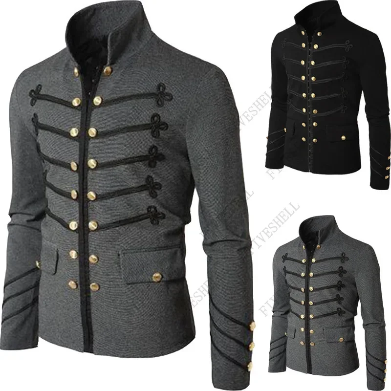 Adult Men's Victorian Gothic Style Jacket Zippered Christian Medieval Knight Jacket Solid Color Medieval Men's Carnival Top