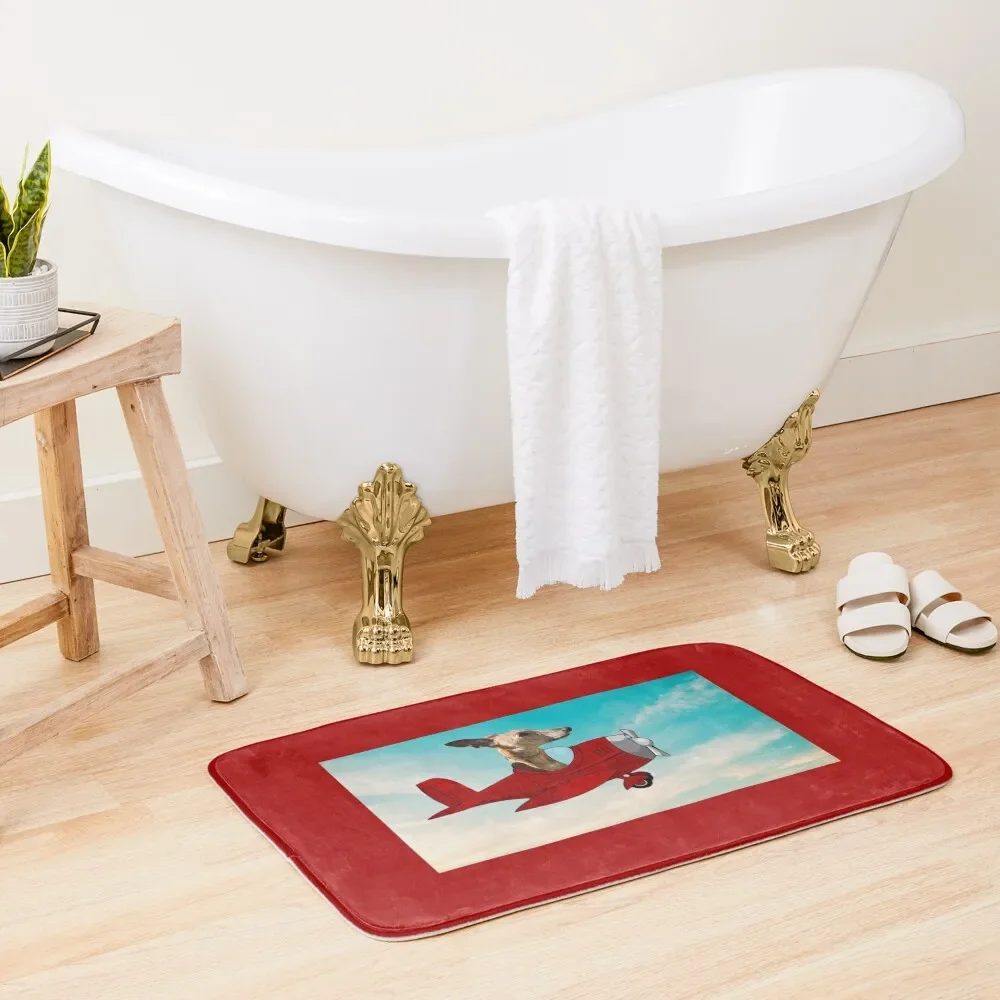 

Red background flying whippet Bath Mat Non-Slip Pad Bath Rugs Mat