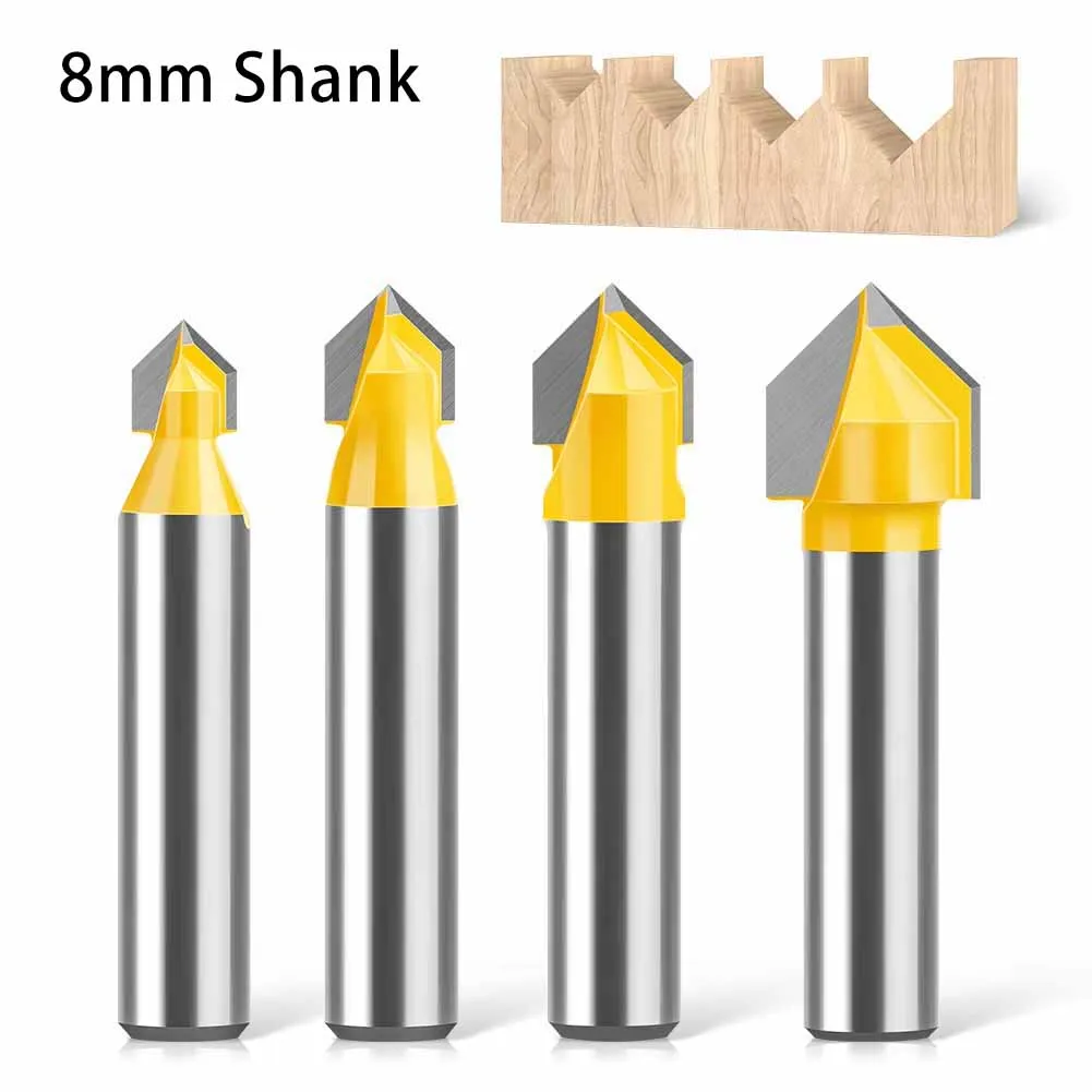 90 Degree V Groove Router Bit 8mm Shank For Wood V‑Slot Grooving Trimmer Integrated Wall Folding Edge Processing Milling Cutter
