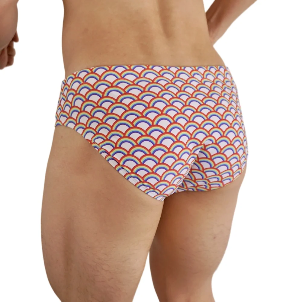 JOCKMAIL Push Up Padded Mens Bikini Briefs Swim Trunks Surf Beach Shorts with Removable Sponge Pads Swimwear Rainbow Pattern
