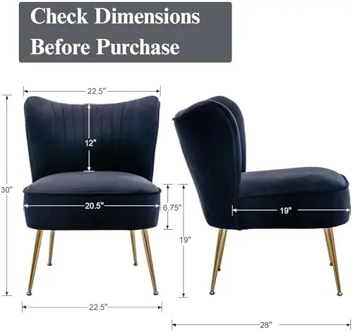 Ensemble de 2 chaises d'appoint en velours, canapé à oreilles noires avec pieds pour salon, chambre à coucher