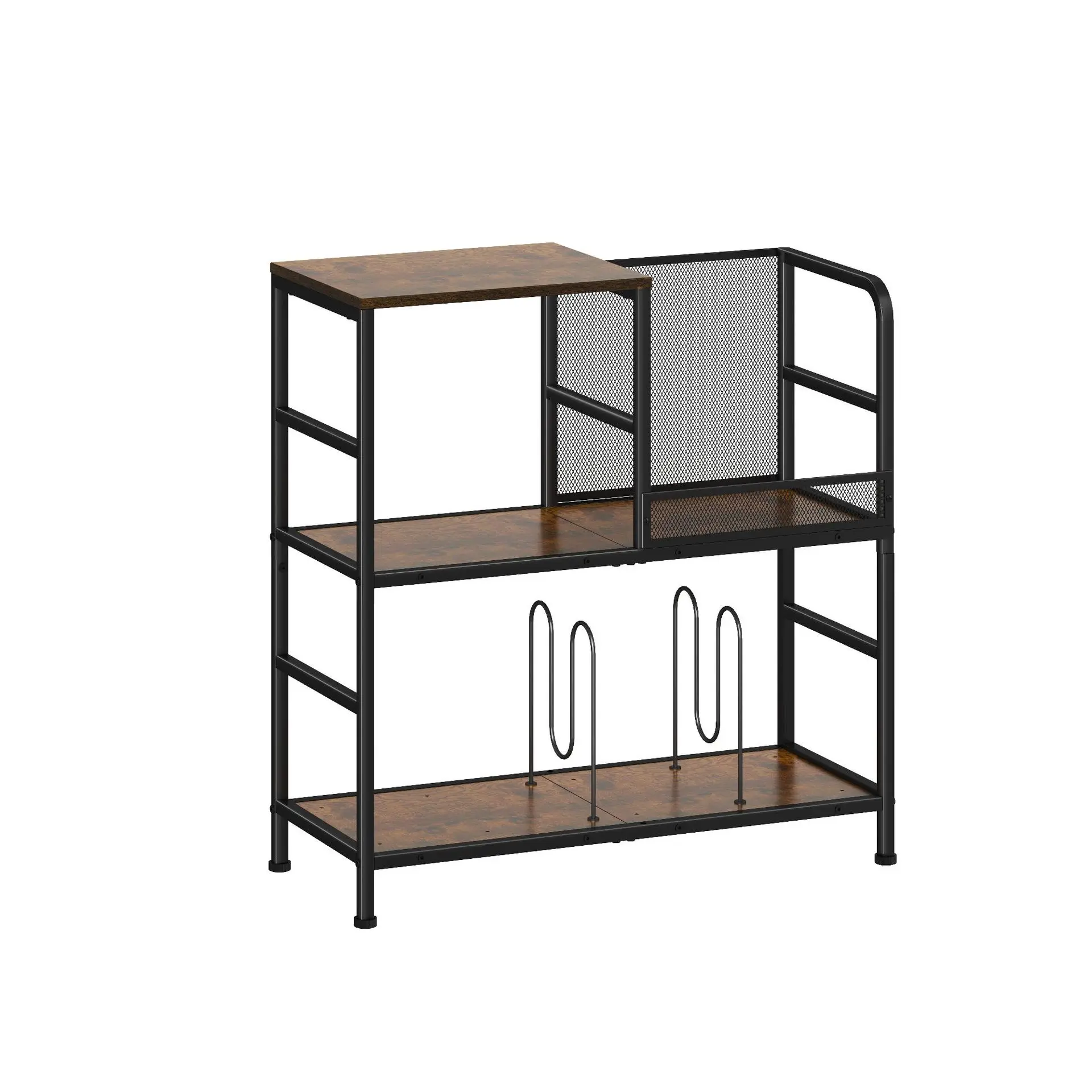 Triple deck record player table storage rack with four adjustable baffle turntable holder large retro table