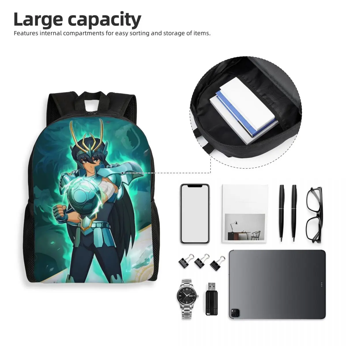 Zaini personalizzati Saintes Seiya Anime Manga per uomo donna Borsa da scuola per college resistente all'acqua Stampa Bookbag