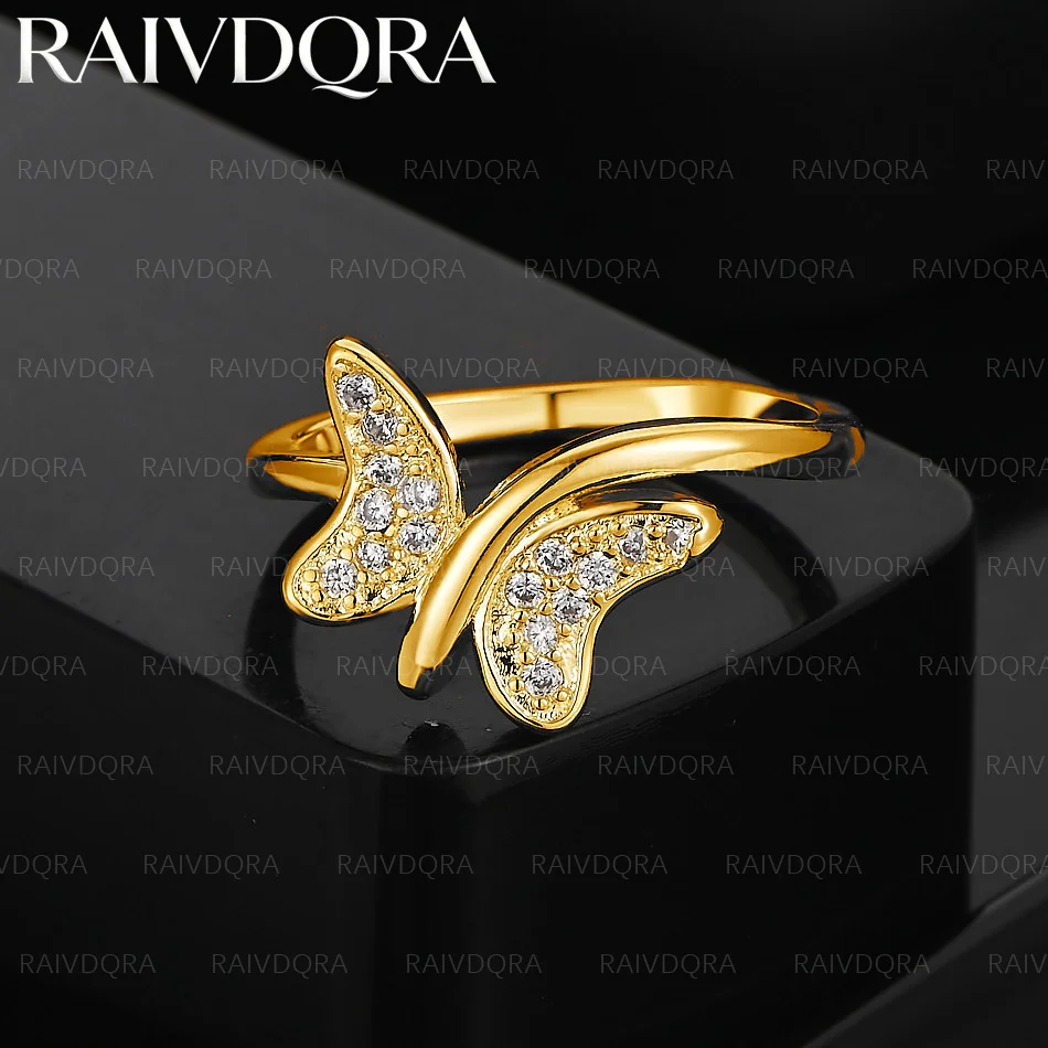 

18K Gold Plated Zirconia Butterfly Ring For Women Fashion Jewelry Vintage Grace Charm Noble Party Birthday Gifts