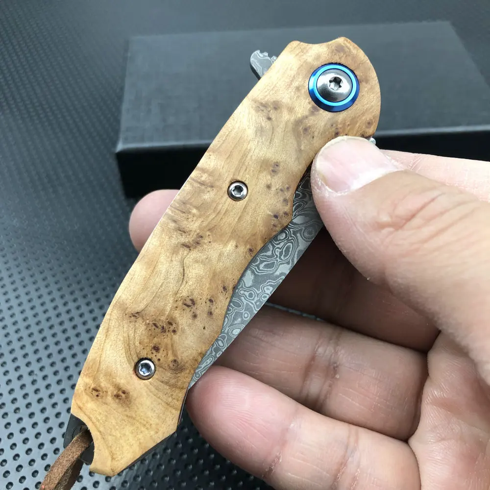 Trskt Damasco Coltello tattico Coltelli da campeggio Flipper Pieghevole Coltello da caccia di sopravvivenza Tasca Edc Strumento Manico in legno Dropshipping
