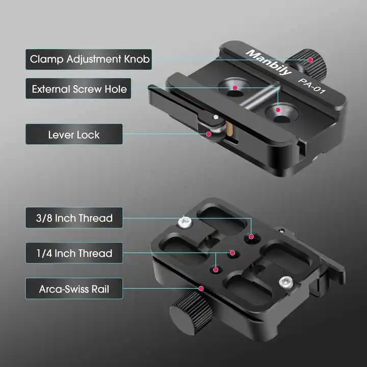 في الهواء الطلق اطلاق النار بقية الكاميرا المشبك الإفراج السريع لوحة المشبك ترايبود محول تركيب قاعدة الكاميرا