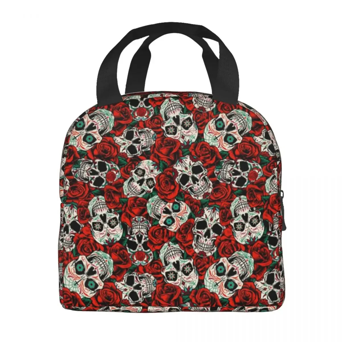 Sugar Skull And Roses Flowers borsa termica per il pranzo per le donne Design gotico Cooler Thermal Bento Box viaggi in campeggio all'aperto