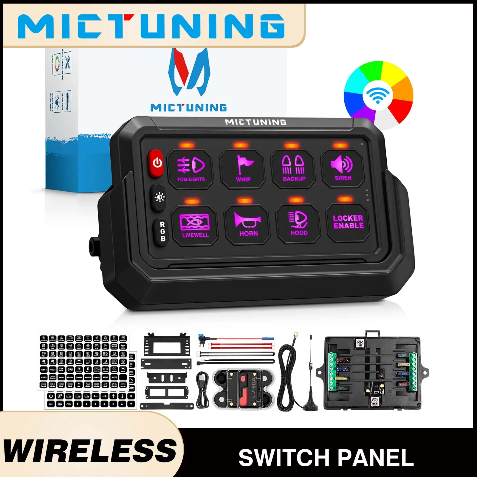 

MICTUNING P1S 8/12 Gang Wireless Switch Panel,Wireless Range Up to 265FT Multifunctional Cordless Control Panel For RV Marine