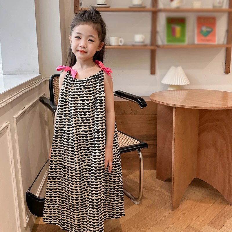 Girls Casual Dress Summer Clothes Children Korean Style Cotton Sleeveless Sling Dress Toddler Kids Beach Leisure Clothing