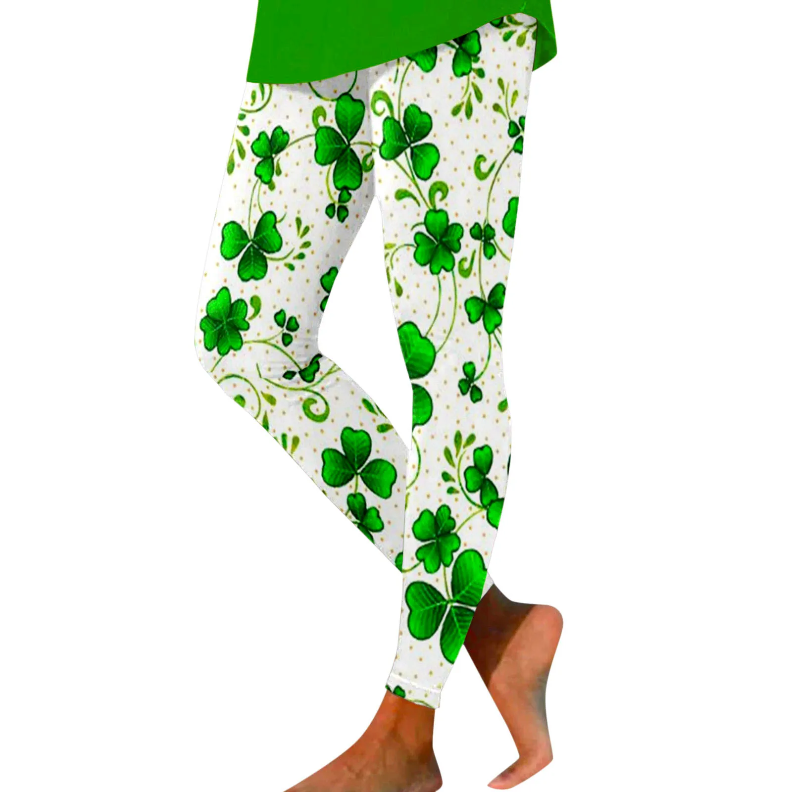 Legginsy damskie St. Patrick's Day Clover Print rajstopy z wysokim stanem elastyczne do ćwiczeń sportowe spodnie Outwork Fitness obcisłe spodnie