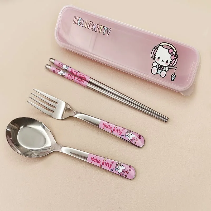 طقم أدوات مائدة محمولة برسوم كرتونية لطيفة من ماي ميلودي مكون من ثلاث قطع للطلاب والبنات، هدية عيد ميلاد كاواي للأصدقاء #4