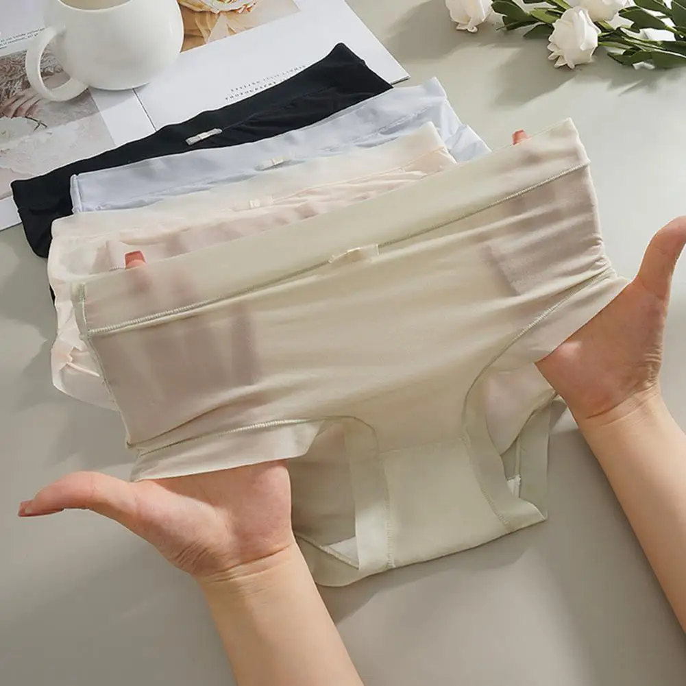 Stretchy Women Briefs Nylon Spandex Underwear Women's Ultra Thin Ice Silk Underwear Mid-rise Seamless Panties for Comfortable