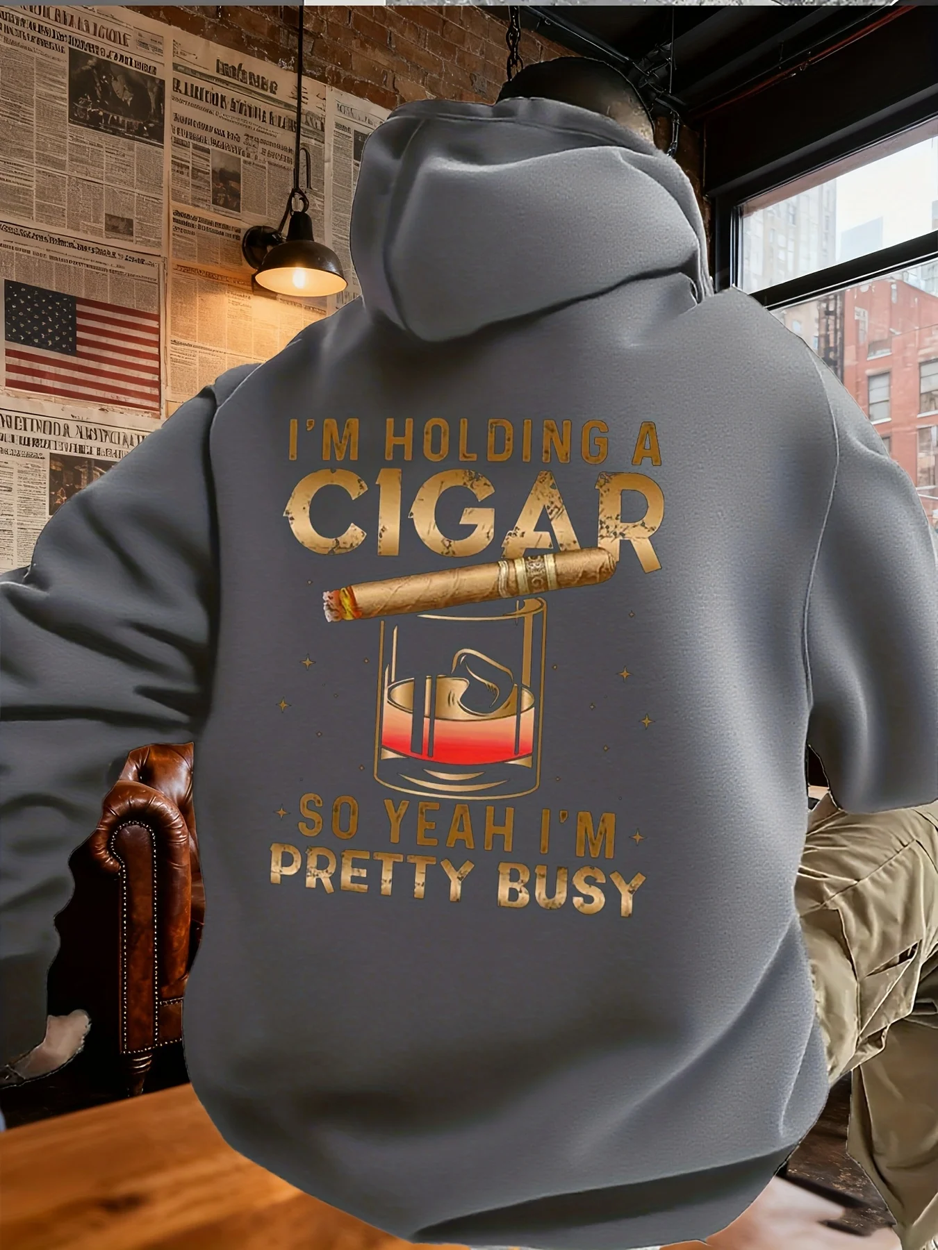 Cool Letters Print Men Hooded Sweatshirt Autumn Winter Daily Outdoor Sports Loose All Build Fitness Leisure Warm Street Style
