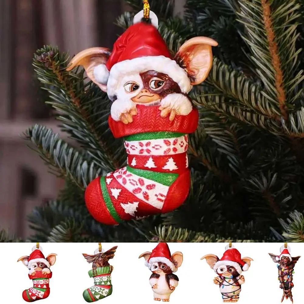 Ornaments 2D Gremlins Santa Hat Acrylic Socks Dog Gremlins Gizmo Flying Dragon Puppy Chrismtas Tree Pendants Holiday