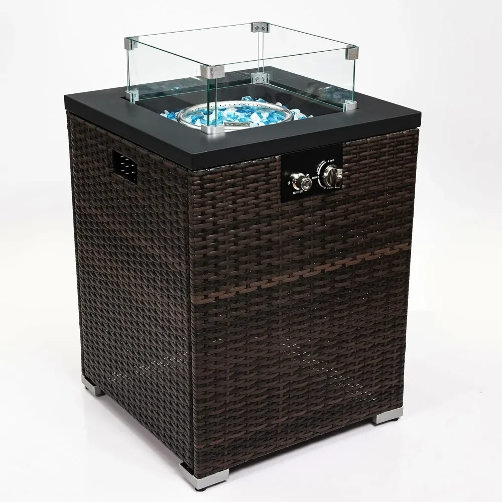 21inch Fire Table, Propane Fire Pit with Electronic Pulse Igniter, 40,000 BTU Gas with Glass Windshield，Fires Pits Table